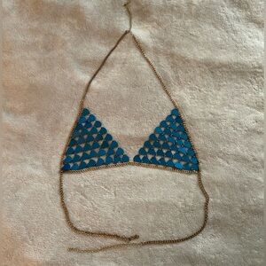 Chic Blue and Gold Chain Top